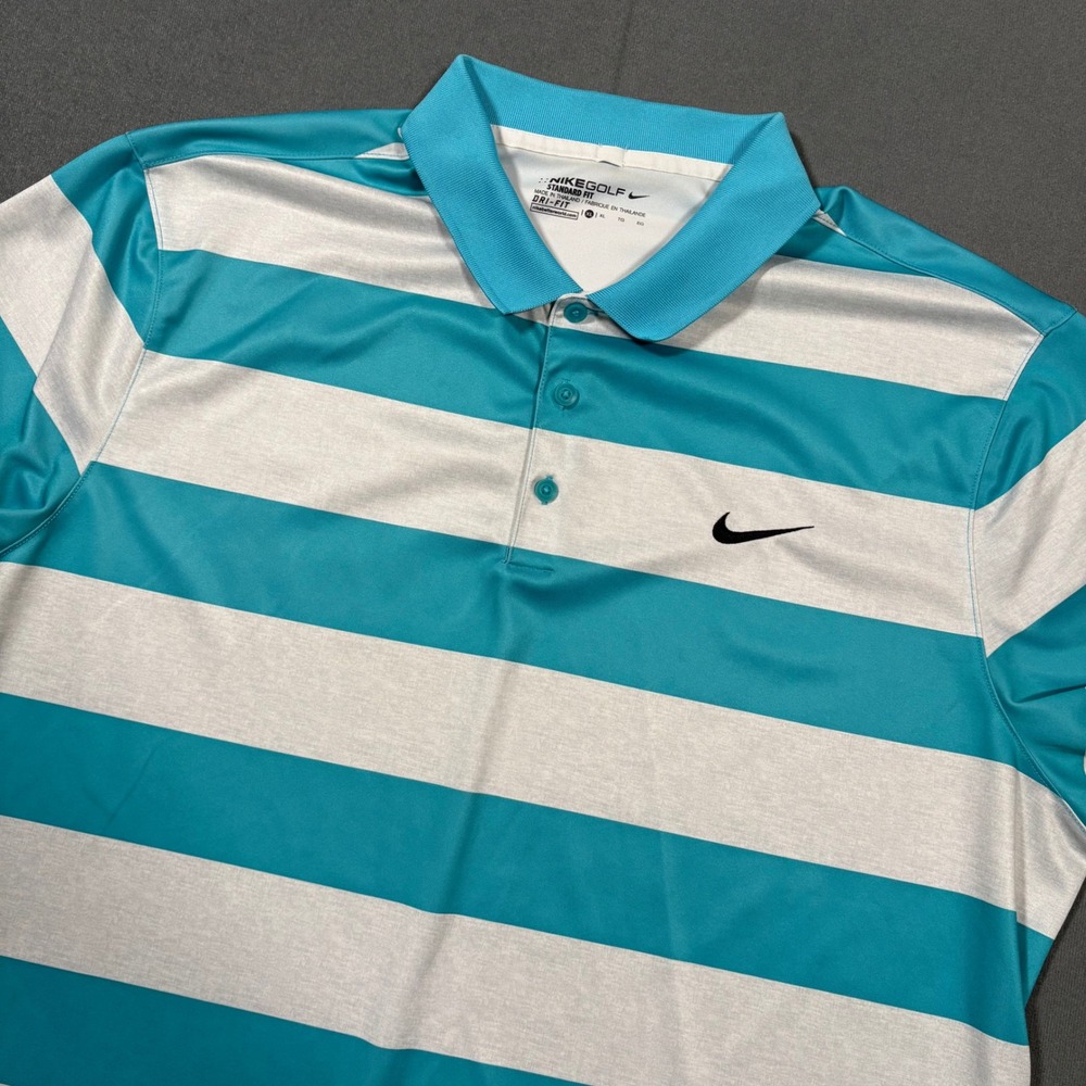 Nike Mens Golf Dri-FIT Victory Bold Stripe Polo Teal Blue Polyester X-Large